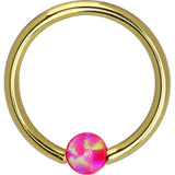 14G 3/8 Solid 14K Yellow Gold Pink Synthetic Opal Captive Ring