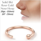 20G 3/8 Solid 18K Rose Gold Nose Hoop