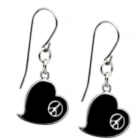 Black Heart Peace Sign Earrings