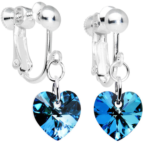 Bermuda Blue Heart Clip Earrings Created with Crystals