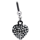 Black Heart Silver Tone Rhinestone Pregnant Belly Ring