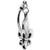 Antiqued Silver Tone Fleur De Lis Top Mount Belly Ring