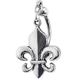 Antiqued Silver Tone Fleur De Lis Top Mount Belly Ring