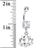Clear Cubic Zirconia Heart of the Lotus Flower Dangle Belly Ring