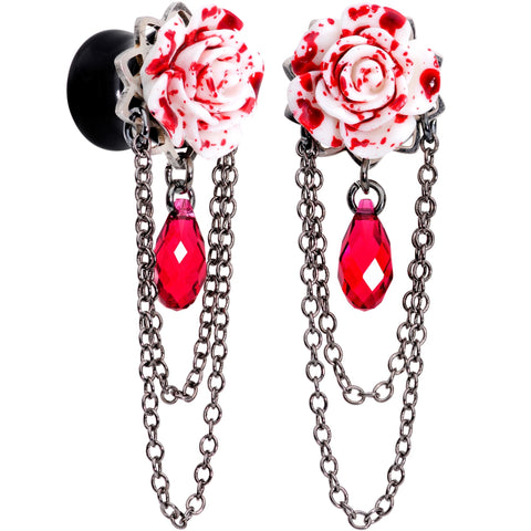 Blood Rose Dangle Plug Set Sizes 8mm to 20mm Created with Crystals