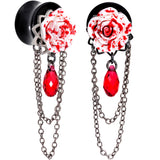Blood Rose Dangle Plug Set Sizes 8mm to 20mm Created with Crystals