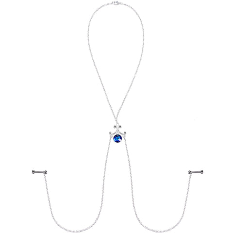 Blue Dangle Necklace Nipple Chain Created with Crystals