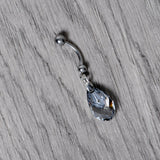 Clear Drop Reversible Belly Ring Created with Crystals