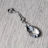 Clear Drop Reversible Belly Ring Created with Crystals