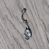 Clear Drop Reversible Belly Ring Created with Crystals