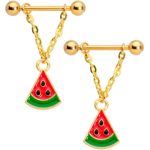 14G 5/8 Handmade Gold Tone Watermelon Dangle Nipple Ring Set