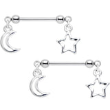 14G 5/8 Handcrafted Moon Star Dangle Barbell Nipple Ring Set