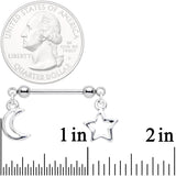 14G 5/8 Handcrafted Moon Star Dangle Barbell Nipple Ring Set
