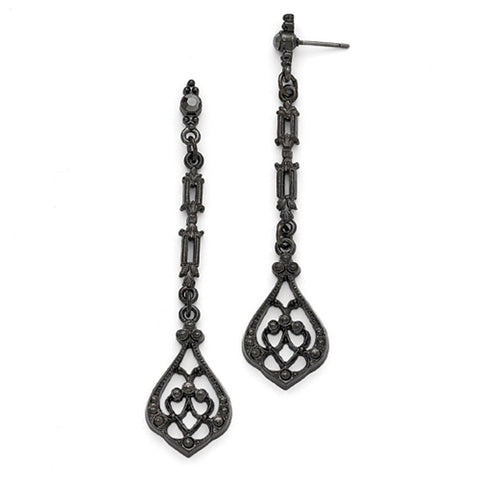 Black Plated Downton Abbey Arabesque Dangle Earrings