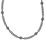 Black Plated Downton Abbey Wide Link Flower Opera Necklace