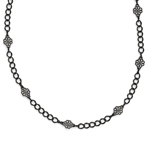 Black Plated Downton Abbey Wide Link Flower Opera Necklace