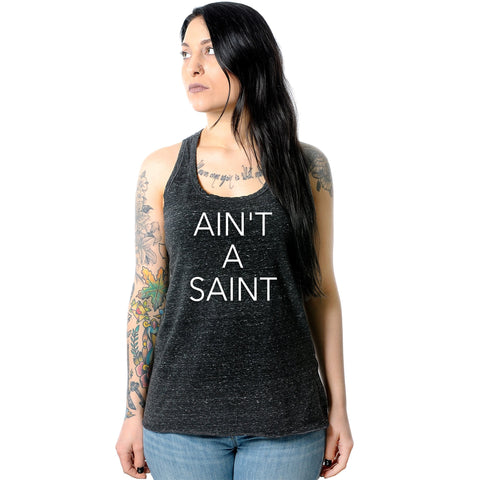 Ain't a Saint Black Gray Cosmic Twist Back Tank Top