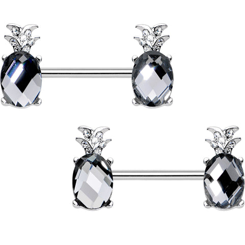 1/2 Clear Gem Juicy Pineapple Barbell Nipple Ring Set