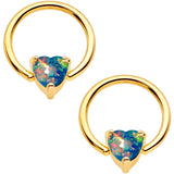 14G Blue Faux Opal Heart Captive Ring Barbell Nipple Ring Set
