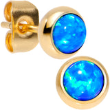 Blue Synthetic Opal Gold IP 316L Surgical Steel Stud Earrings