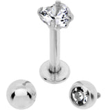 Clear CZ Heart Internally Threaded Labret Set of 3 Ends