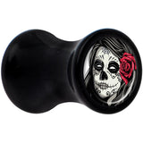 Black Acrylic Katrina Sugar Skull with Rose Flower Saddle Plug Set 4G