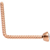 Clear 2mm Gem Inlay Rose Gold IP So Twisted L Shaped Nose Ring