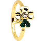20G 5/16 Green Gem Gold PVD Clover Bow Seamless Circular Ring