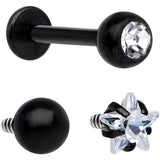 Clear CZ Gem Black PVD Internally Threaded Labret Set of 3 Ends