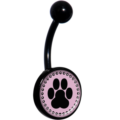 Black on Pink Paw Print Black Belly Ring