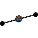 14G Blue Orange Tribal Print Black Industrial Barbell 37mm