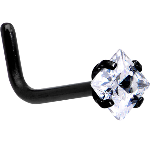 20G 1/4 Clear Square 2.5mm CZ Gem Black IP L-Shape Nose Ring