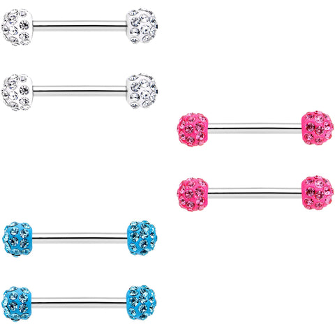 14G 9/16 All About Fun Barbell Nipple Ring Pack Set of 6