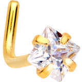 20G 1/4 Clear Square 2.5mm CZ Gem Gold IP L-Shape Nose Ring