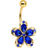 Blue Gem Gold PVD Zinnia Flower Belly Ring