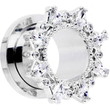 1/2 Clear Gem Flower Frame Screw Fit Tunnel Plug Set