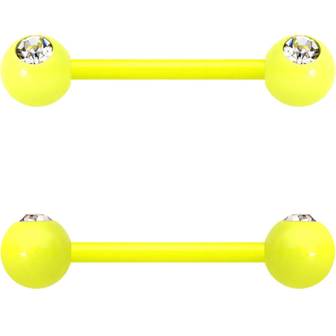 14G 5/8 Clear Gem Yellow Acrylic Over Steel Nipple Barbell Set