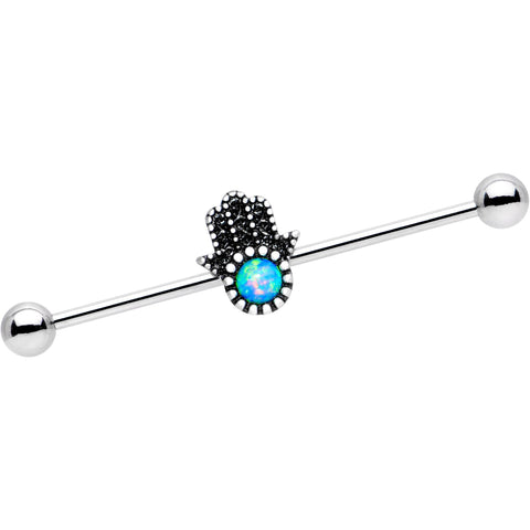 14G Blue Synthetic Opal Hamsa Hand Industrial Barbell 38mm