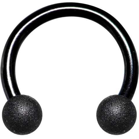 14G 7/16 Black Color PVD Textured Horseshoe Circular Barbell