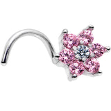 20G 1/4 Pink and Clear CZ Gem Flower Right Nose Screw