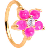 20G Clear CZ Pink Faux Opal Rose Gold Tone Flower Circular Ring
