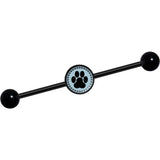 14G Black on Blue Paw Print Black Industrial Barbell 37mm