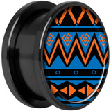 Blue Orange Tribal Print Black Anodized Screw Fit Plug Set 18mm