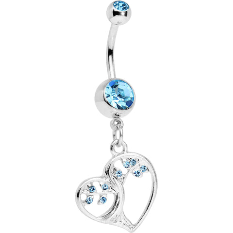 Brilliant Blue CZ Gem Tree of Life Heart Dangle Belly Ring