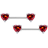 14G 5/8 Red Gem Heart Captive Ring Barbell Nipple Ring Set