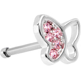 20G 1/4 Pink CZ Gem Half Paved Butterfly Nose Bone