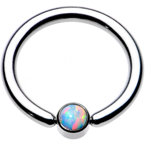 12G 1/2 White Faux Opal 4mm Disc BCR Captive Ring