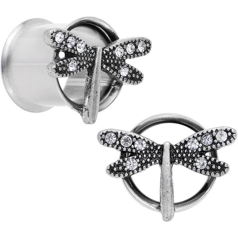 1/2 Clear Gem Steel Hi Sky Dragonfly Double Flare Tunnel Plug Set