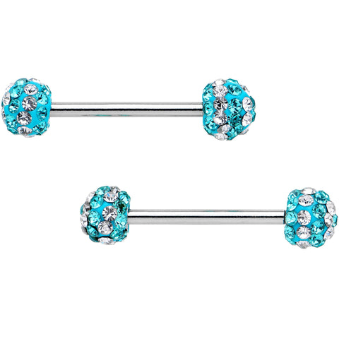 5/8 Clear Aqua CZ Gem Two Tone Stripe Barbell Nipple Ring Set