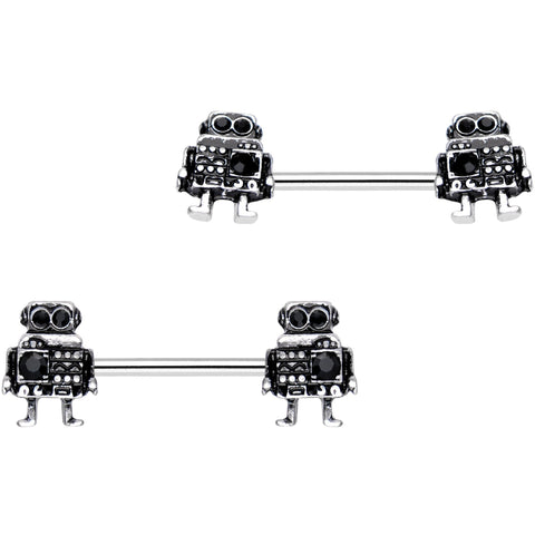 14G 3/8 Ratchet Robot Barbell Nipple Ring Set